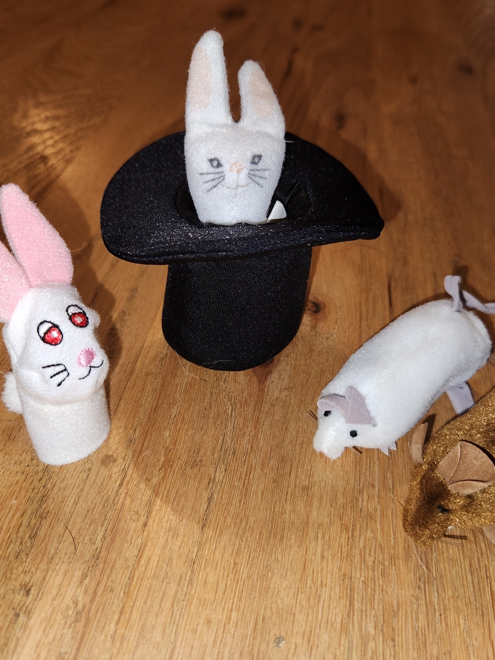 Finger Puppets-Folkmanis Rabbit in Hat Finger, 2 Folkmanis Mice, 1 Rabbit